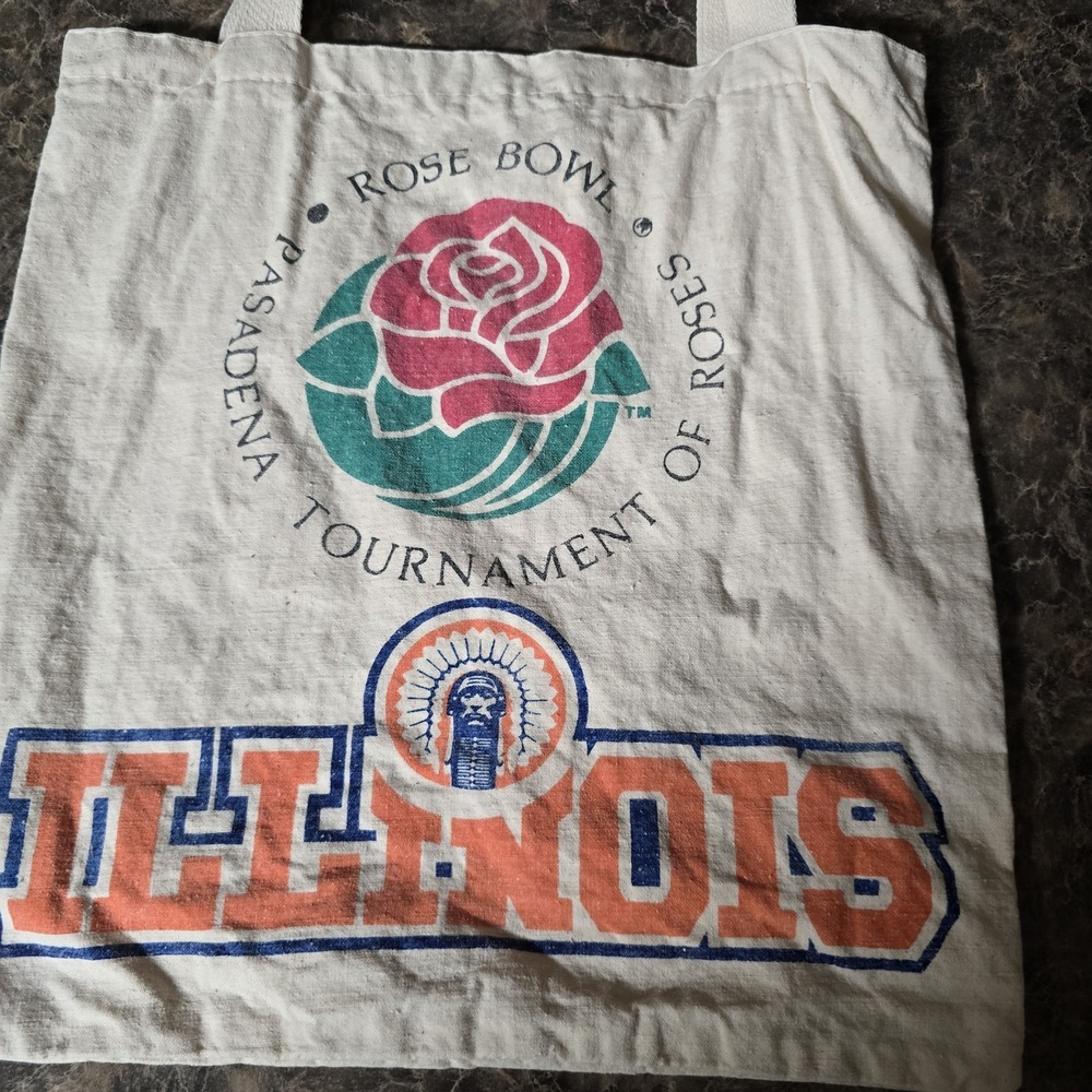 Vintage Illinois Rose Bowl Pasadena Tournament‎ of Roses Canvas Tote Bag - Picture 2 of 6